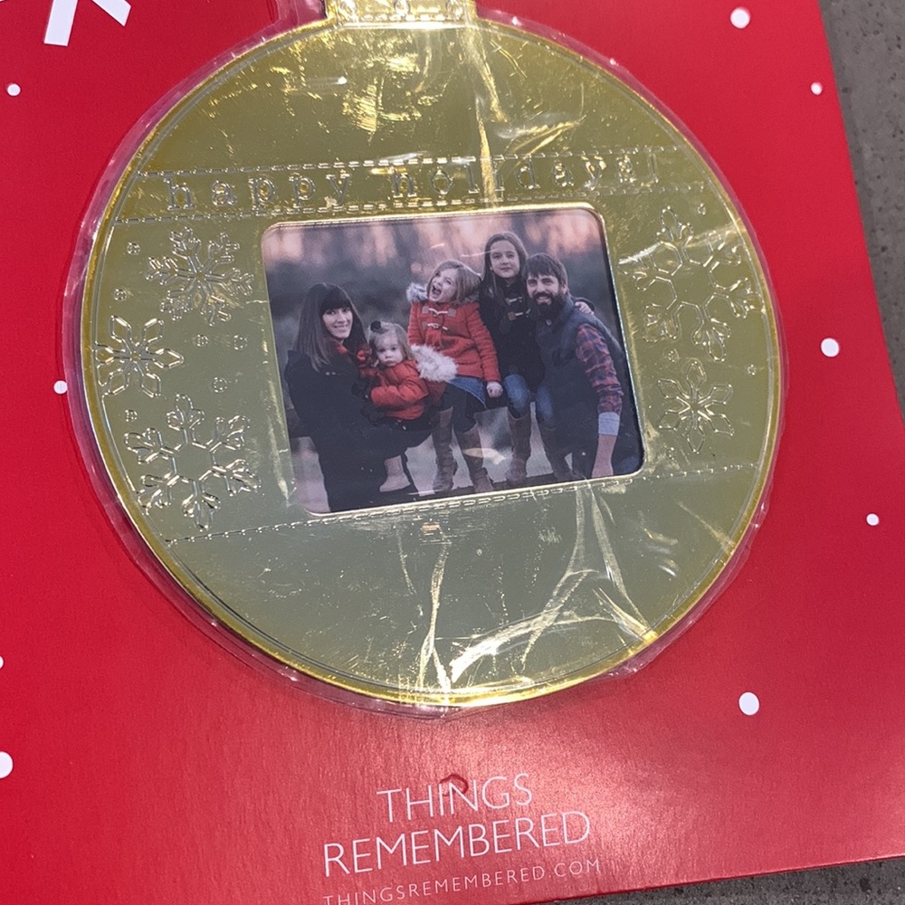 Photo Ornament Gold "happy holidays" etched